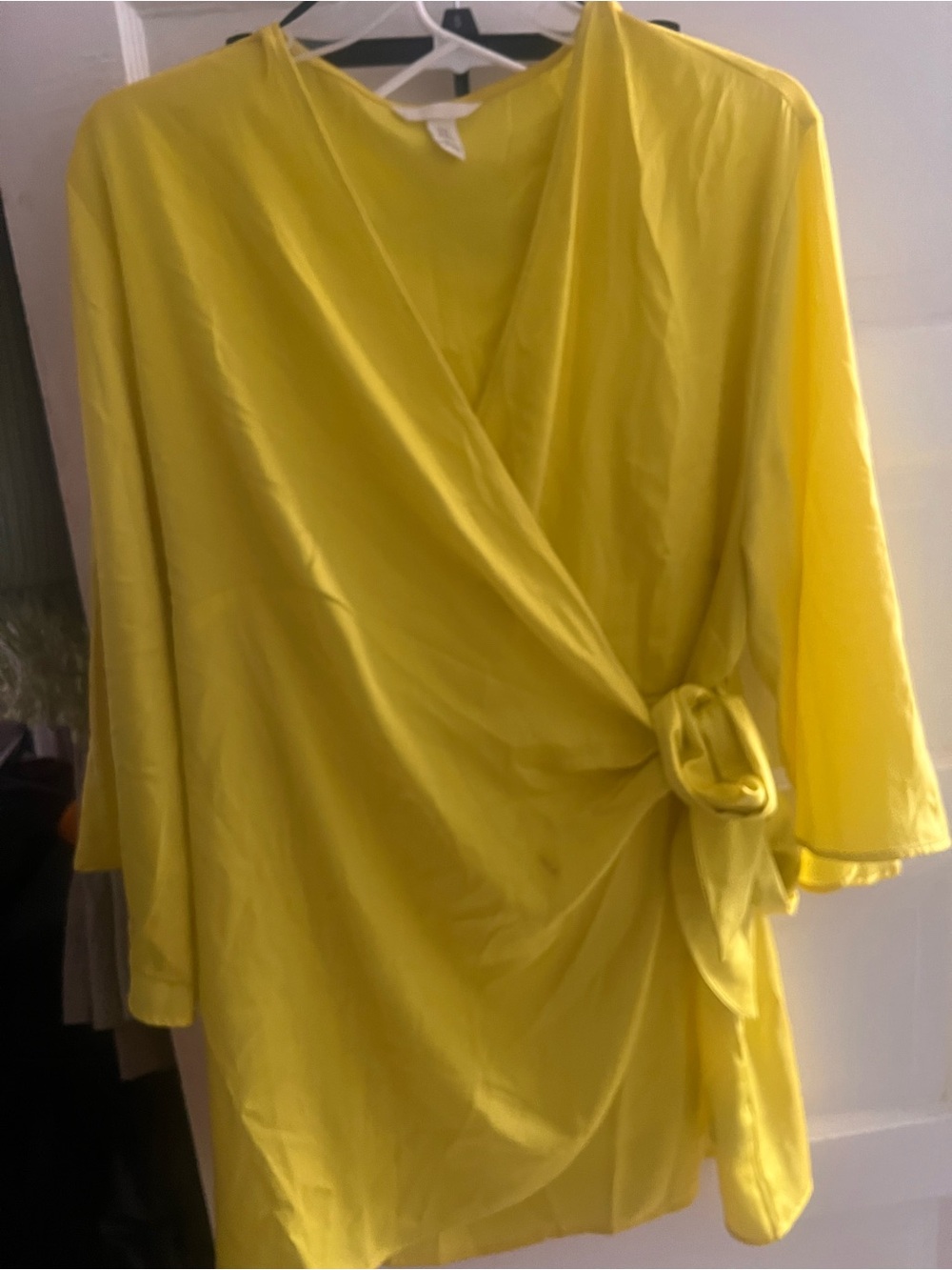 Bright Yellow Wrap-Front Women’s Dress